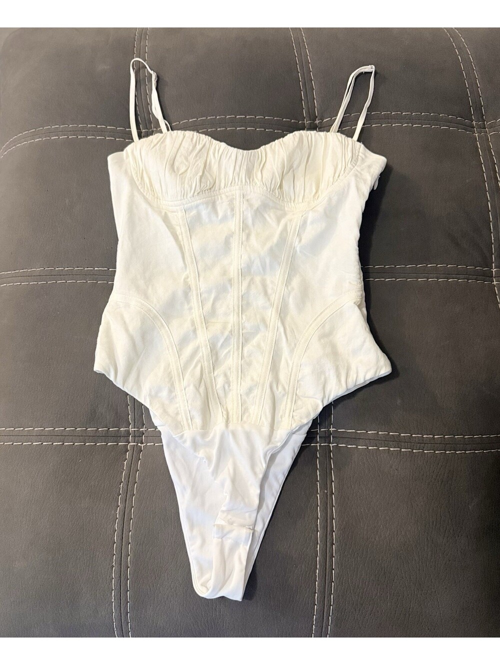 Zara off white linen blend corset style bodysuit